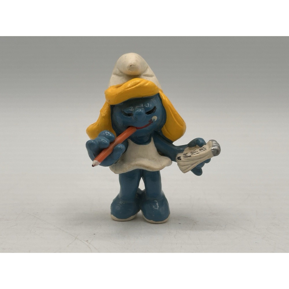 Smurfs Secretary Smurfette W/ White Dress‎ Vintage PVC Figure Peyo Schleich 1981